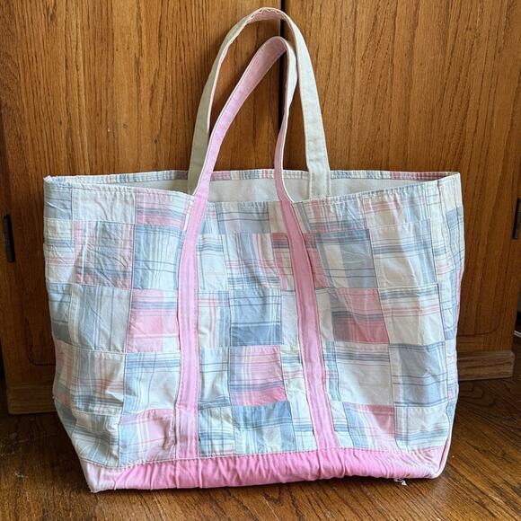L.L. Bean Handbags - Llbean vintage pink plaid large boat and tote purse bag 100% cotton canvas vtg